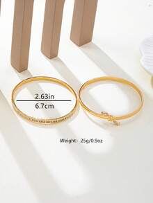 2pcs Vintage French Rhinestone Bow Bangle Bracelet Set, For Women, Suitable For Valentine's Day, Daily Wear, And Dates - Yellow Gold - View 6