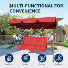 Columpio para Exterior con Toldo Ajustable │ Silla Columpio de 3 Asientos para Adultos con Cojines Gruesos │ Estructura de Acero Resistente │ Ideal para Porche, Jardín o Patio Trasero - Rojo 2 - Ver 4