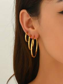 6pcs/Set Women's Stainless Steel Geometric Design Hoop Earrings Set, Suitable For Daily Wear - Multicolor - View 5