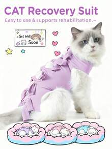 1pc Adjustable Cat Post-Surgery Suit Breathable Anti-Licking Abdominal Wound Protector For Spay Weaning All-Season Use - Multicolor - View 1