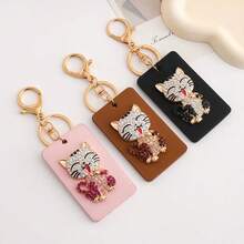 卡通猫咪钥匙扣，镶钻金色可爱猫咪钥匙圈，创意礼物 - 彩色 - 查看 10