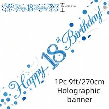 Băng rôn dài 2,7m màu xanh lấp lánh, mừng sinh nhật lần thứ 16, 18, 21, 30, 40, 50, 60, 70, 80, 90, màu xanh lam và trắng, hiệu ứng ba chiều. - Nhiều màu - Xem 17