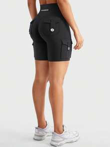 YEOREO CoreFlex Women Workout Biker Shorts With Cargo Pockets Hidden Scrunch High Waisted 8" Inseam Gym Shorts Summer Shorts For Women Black Shorts - 黑色 - 查看 7