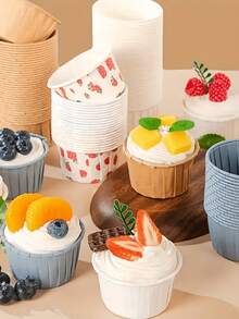 50pcs Heat & Oil Resistant Cupcake Liners, Baking Cups, Oven Ruffled Paper Cups, Ruffled Paper Trays, Cupcake Baking Cups, Cake Cups, Mini Cupcake Baking Liners, Bakery, Christmas, Wedding, Birthday Party Paper Cups - Multicolor - View 5