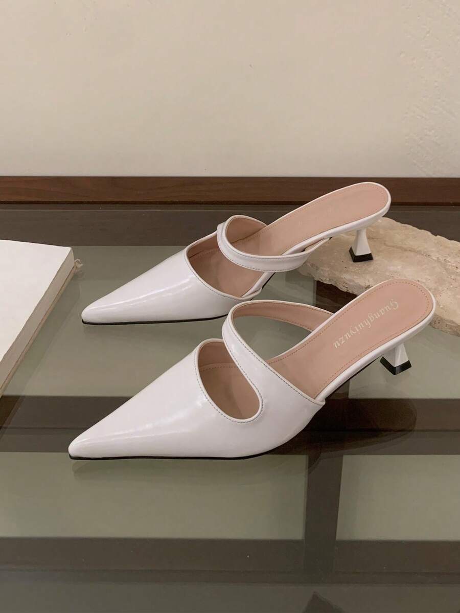 Spring/Summer New Fashion High Heel Mule Shoes For Women, Pointed Toe Slip-On Sandals, Elegant Korean Style Versatile Thin Heel Loafers - White - View 1