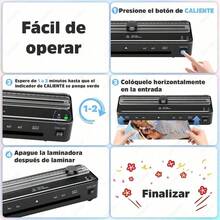 Laminadora caliente/fría A4, laminadora 6 en 1 con película de 300 mm y cortador, cortador de esquinas, perforadora, precalentamiento de 60 segundos, 320 mm/min, 55 dB, A4/A5/A6/A7/3R/2R, adecuada para uso doméstico o de oficina. - por defecto - Ver 10