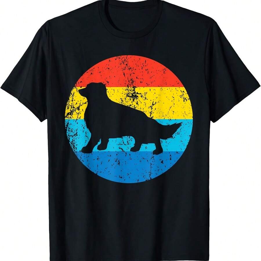 Border Collie Dog Breed Silhouette Retro 1970's Circle T-Shirt - 灰色 - 查看 1