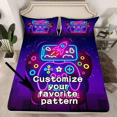 3PCS Personalized Customized Bed Sheet Set, Made Of Polyester Material And Digitally Printed, Suitable For Children, Teenagers, Gifts, Bedrooms, All Seasons, Dormitories, And Holidays.