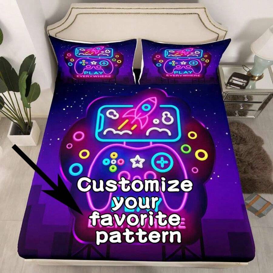 3PCS Personalized Customized Bed Sheet Set, Made Of Polyester Material And Digitally Printed, Suitable For Children, Teenagers, Gifts, Bedrooms, All Seasons, Dormitories, And Holidays. - Multicolor - View 1