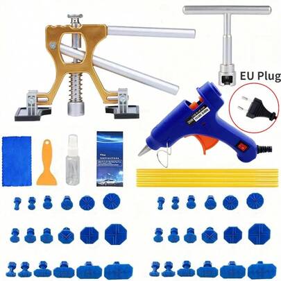 Kit de reparación de abolladuras de carrocería PWSAuto, extractor de abolladuras de coche con extractor de abolladuras dorado para eliminación de abolladuras de carrocería de automóvil, abolladuras menor y eliminación profunda de abolladuras