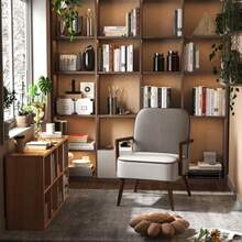 FurnitureR Silla Decorativa Mediados Siglo Silla Comedor Moderna Sillón Retro Madera y Tela Pana Sillón Lounge Cómodas Sillas Lectura para Espacios Pequeños Gris - Gris - Ver 4