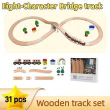 1盒木制火车轨道套装，儿童木制火车轨道，扩展包内含木制房屋和树木，木制火车轨道配件 - 激发创造力，木制火车轨道扩展包，适合3-7岁男孩女孩的生日礼物 - wooden track - 查看 8