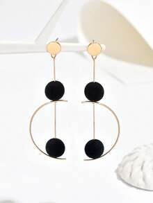 1对复古简约百搭创意长耳环，几何半圆可旋转设计，搭配白色亚克力珍珠吊坠，适合女性日常、节日、派对及各种场合佩戴。 - 彩色 - 查看 3