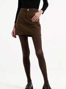 1pc Women's Soft Opaque Tights, Comfortable - Coffee Brown - View 4