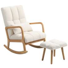 Rocking Chair With Footrest, Rocking Chair With Fleece Cover, Armrests, High Back, Wooden Glides, Upholstered Rocking Chair, Reclining Chair, Nursing Chair For Living Room, Bedroom, White - Apricot - View 9