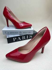 Women's Elegant Patent Leather Stiletto Heel Shoe (9.5 Cm) Comfortable, Available In Black, Pink, Red, Nude, Rose, And Blue. - 紅色 - 查看 4