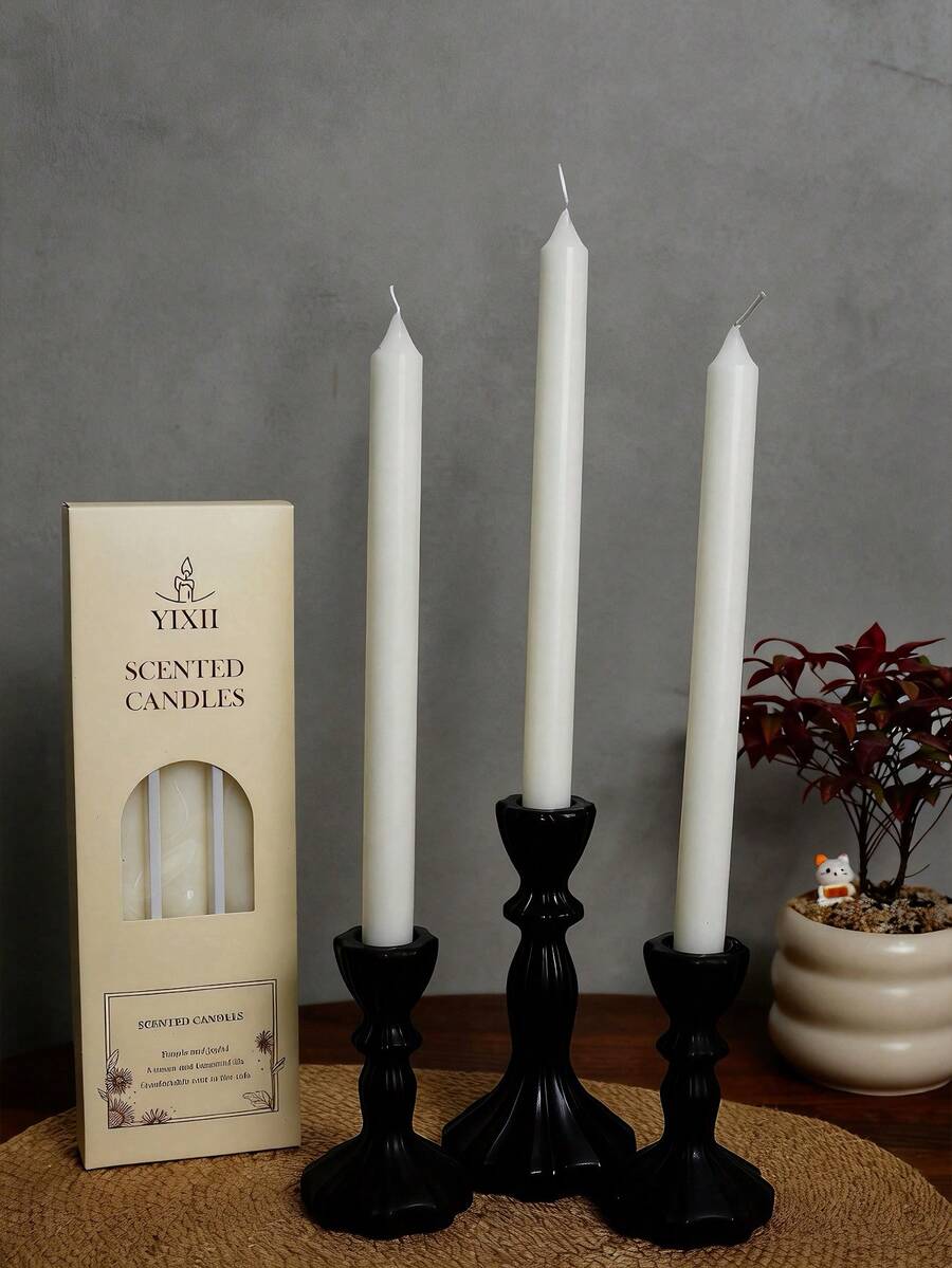 3pcs (25cm X 2cm) Long Stem Scented Candles, 8-Hour Burn Time, Soy & Paraffin Wax With Sandalwood Fragrance, Home Decor, Kitchen Ambiance, Gift For Valentine's Day, Ramadan, Winter Solstice, Friends - White - View 1