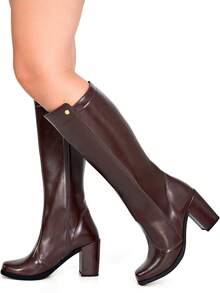 Lumiss Women's High-Top Boot With High Block Heel, Comfortable, Square Toe - Rust Brown - View 2