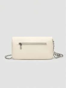 1pc Women's Chain Shoulder Bag, Crossbody Bag, Litchi Grain Underarm Bag With Chain, Minimalist Fashion Small Square Bag, Shoulder & Crossbody Bag With Adjustable Strap - 象牙色 - 查看 6