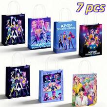 7个装 K-Pop & SajaBoys 可爱卡通生日礼物手提袋，创意贺卡礼品袋，购物袋，收纳袋，带提手的纸质糖果袋，主题生日庆祝和礼品袋，公主主题派对礼品袋，适用于圣诞节、万圣节、感恩节、新年、情人节、复活节、母亲节 - 彩色 - 查看 2