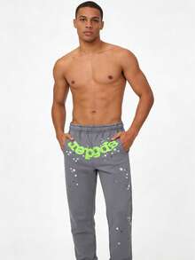 Men's Hip-Hop Oversize Letter Printed Harajuku Retro Sweatpants, Streetwear Pants, Suitable For Both Men And Women - 灰色 - 查看 4