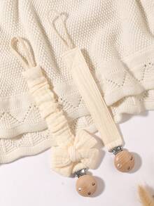 2pcs Baby Pacifier Chain, Fashionable Printed Pacifier Clip And Wooden 3-Hole Pacifier Clip, Suitable For Baby Boys And Girls, Daily Use And Gift - Multicolor - View 4