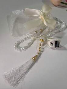 Custom Rhinestone Electronic Counter + 99pcs Pearl Tassel Bracelet + Elegant Bow Candy Bag, 3 PiecesDelicate Set, Suitable For Gifting On Holidays, Daily Prayer, Exercise Counting, Customer Flow Tracking, Business Activities, Etc. - Multicolor - View 10