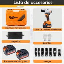 Llave Impacto Inalámbrica  20V 600Nm 2 Baterías 4.0Ah - Naranja - Ver 7