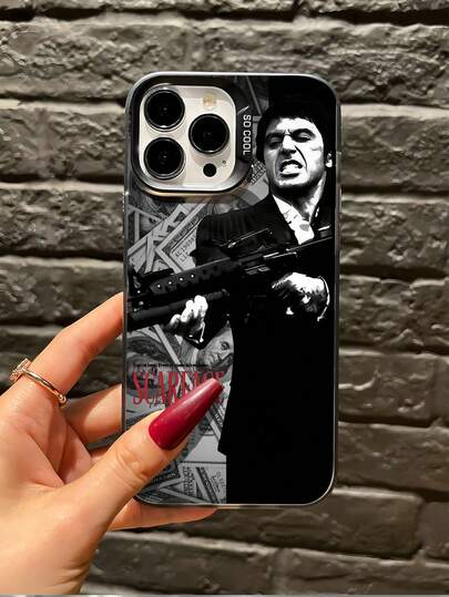 1 pieza Funda de teléfono a prueba de golpes de cobertura total de TPU con diseño minimalista de pistolero negro de anime compatible con iPhone 17, 16, 15, 14, 13, 12, 11 Pro Max, Air y Series