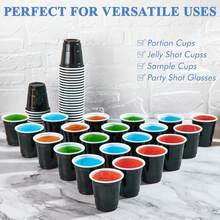 20pcs Bullet Cups, 2oz Mini Party Cups, Reusable Small Cups For Party Games, Suitable For Liquor, Cocktails, Wine, Condiments, Snacks, Juice. Perfect For Any Party! - Black - View 3