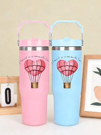 1 Pc[ Love ] Valentine's Day 30oz Stainless Steel Insulated Cup With Straw And Handle, Leak-Proof Travel Water Bottle, Sports Outdoor Cup, Durable Coffee Cup, Mother's Day Gift, A Present For Her