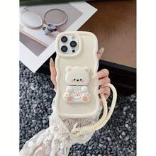 1个白色波浪纹手机壳，带小熊镜面支架和纯色挂绳，可爱时尚，兼容 11、12、13、14、15、16和Galaxy A51、A52、A53、A54、A55、A56、S20、S21、S23、S24、S25、A31、A32、A33等机型，国际版，非国内版。 - 白色 - 查看 9