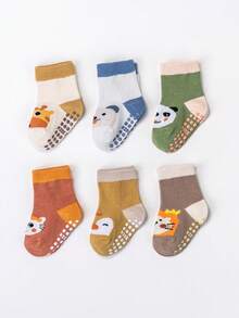 6双卡通动物头像婴儿/幼儿防滑船袜，带防滑点 - 彩色 - 查看 7