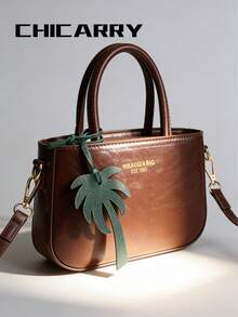 Túi xách nữ mùa hè có dây đeo vai tháo rời, họa tiết chữ in, kiểu dáng thanh lịch và thời trang, màu nâu, khóa kéo, lớp lót polyester, phong cách cổ điển, thích hợp cho đi mua sắm và hẹn hò. - Cà phê - Xem 2