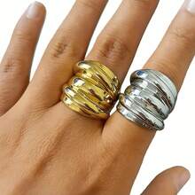 1 pieza Anillo de mujer con hilo giratorio, estilo minimalista exagerado de moda, color contrastante oro rosa, resistente al agua, no se desvanece, de alta calidad, personalizado para uso diario - Anillo de mujer de varias vueltas - Ver 6