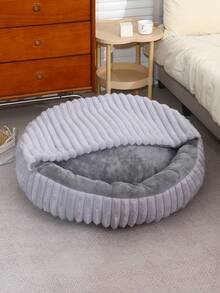 1pc Thick Plush Pet Bed, Warm And Comfortable, Suitable For Small, Medium And Large Pets Indoor Cat/Dog House - Grey - View 3