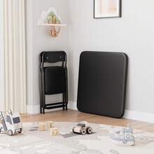 Juego de 3 mesas y sillas plegables para niños y niñas, con una mesa portátil y sillas con cojines suaves de poliuretano. No se requiere montaje, perfecto para comer, leer y jugar, negro - Negro - Ver 5