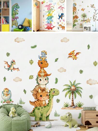 BRUP 1/2sheets/Set Cute Dinosaur Wall Stickers, Self-Adhesive And Removable, Suitable For Kids Room Decoration, Living Room And Bedroom Decoration, Baby Room Wall Decals, Animal Wall Art