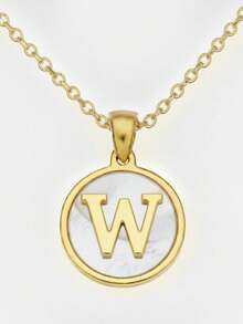 1pc 18K Gold Stainless Steel Letter Pendant Necklace - Gold - View 18