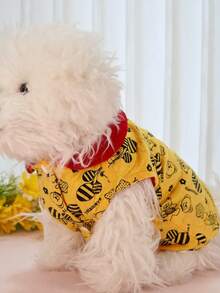 Pet Vest Teddy Bear Print Fleece Jacket, Red & Yellow, Festive For Spring Festival, Warm For Small Cats & Dogs In Winter - Yellow - View 10