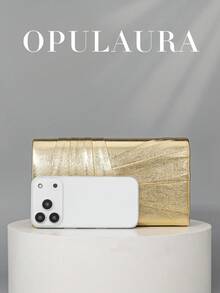 OpulAura 奢华晚宴手拿包，正式场合包 - 奢华、优雅、精致的PU荷叶边女士方形手提包，专为女士设计，适合女性、派对女孩、新娘，是聚会、婚礼、舞会、盛大宴会等场合的完美之选。也是送给女性的理想礼物——母亲、老师、朋友、伴娘等。 - 金色 - 查看 4