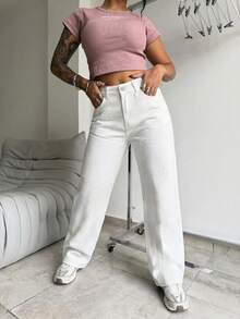 纯色直筒裤 - 白色 - 查看 2