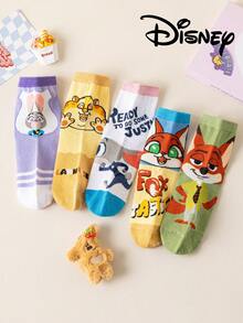 Disney 5双装儿童袜子，疯狂动物城朱迪·霍普斯卡通中筒袜，韩版卡通男童春夏透气幼儿/学生短袜，适合日常穿着，礼品袜 - 彩色 - 查看 12