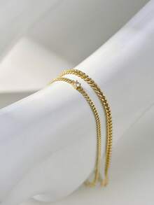 Bộ 2 chiếc vòng chân đính đá zirconia nhiều lớp bằng đồng nguyên bản, quà tặng trang sức cho phụ nữ. - Vàng - Xem 6