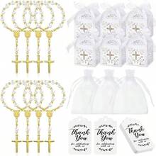 120件套洗礼、迎新派对、婚礼、初领圣体装饰套装，包含30颗迷你珠子、30个十字形盒子、30个礼品袋、30张牛皮纸感谢卡，塑料材质，适用于婚礼、迎新派对、洗礼、初领圣体等各种场合，四季皆宜。 - 彩色 - 查看 9