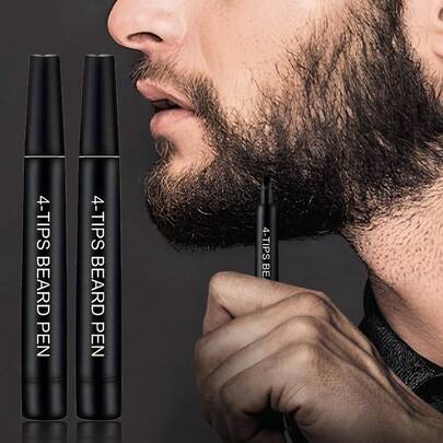 男士胡须填充笔套装（2支装），黑色/深棕色可选，防水防汗，持久显色，轻松遮盖白发，打造自然胡须造型，商务休闲皆宜。