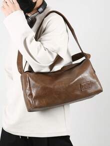 Men's Vintage Brown Soft Leather Shoulder Messenger Bag, Suitable For Commuting, Shopping, Party, Travel, Holiday, Gift, Boyfriend, Casual Daily Use - Brown - View 9