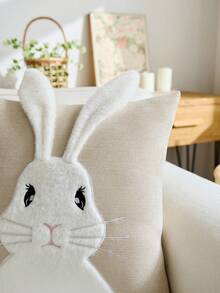 1件复活节米色兔子刺绣抱枕套，3D兔耳装饰靠垫套，适合室内装饰，春夏枕套，不含枕芯 - 卡其色 - 查看 5