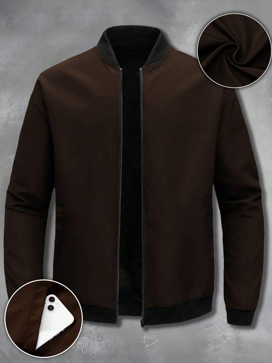Outdoor Sports Casual Stand Collar Baseball Jacket Solid Color Zipper Jacket