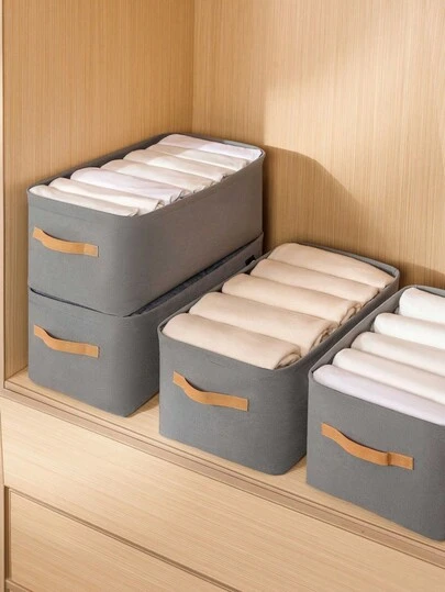 1/2 hộp đựng đồ bằng vải màu xám có tay cầm, hộp đựng đồ kiểu ngăn kéo gấp gọn dùng để đựng quần áo, quần jean, áo len, áo ngực, hộp đựng đồ đa năng trang trí nhà cửa và ký túc xá.